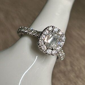 Radiant Henri daussi 1.27 ct diamond cushion halo engagement ring 5.5 18k whgold